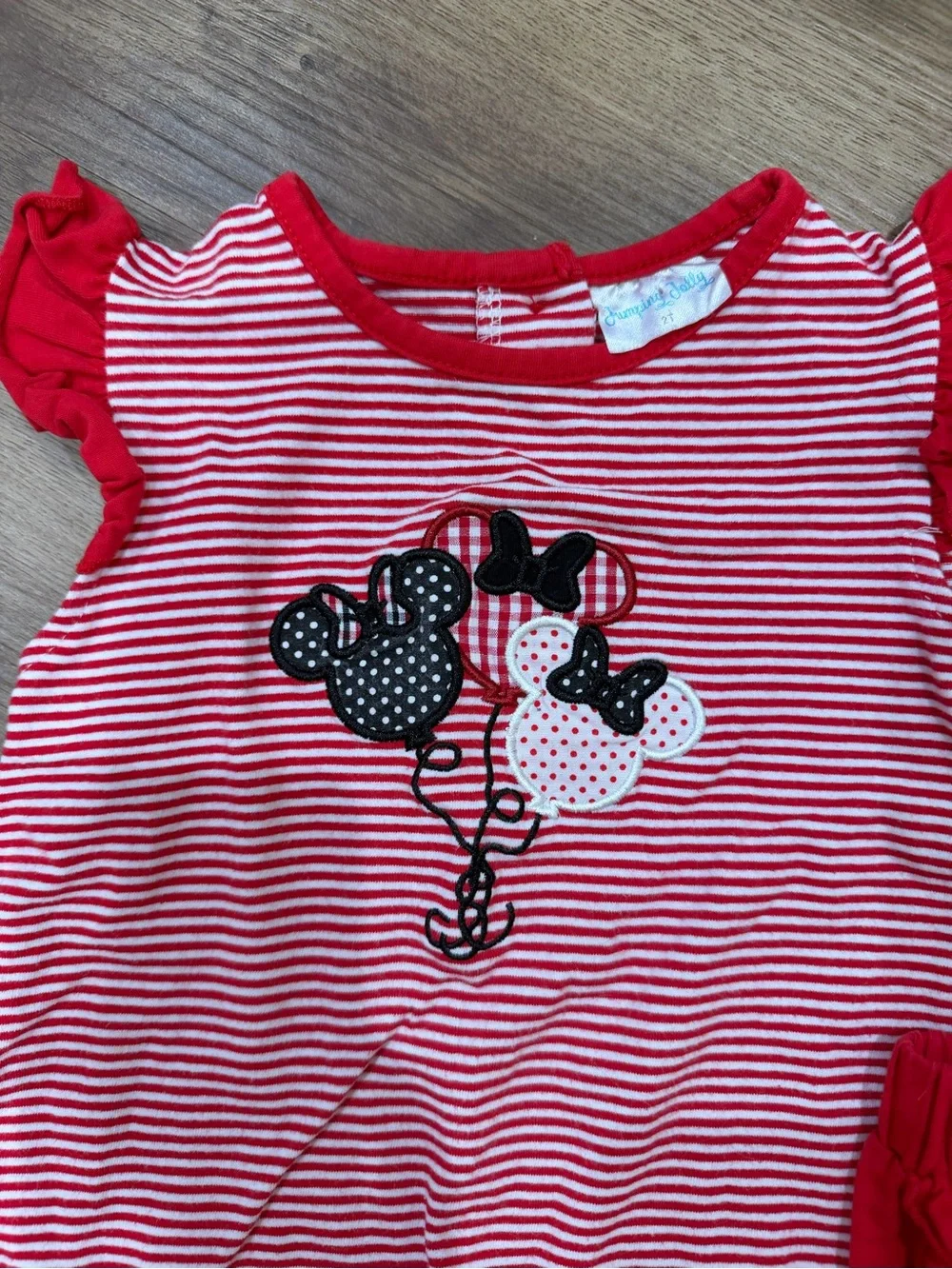 Disney Girls Red Striped Top & Ruffle Shorts Matching Set